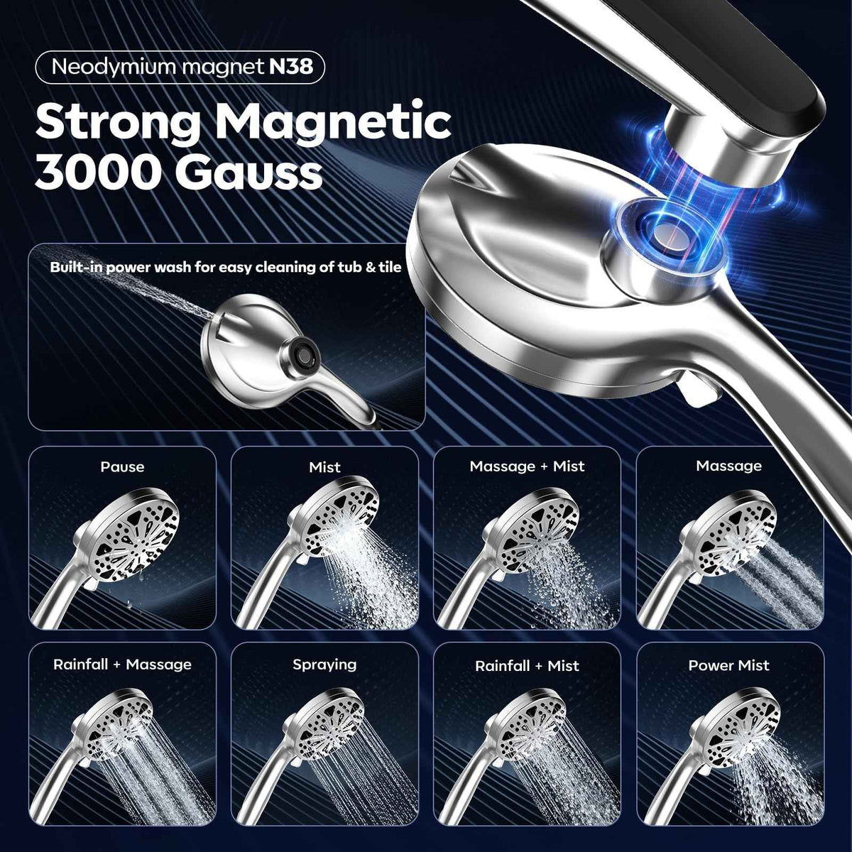 Rain Shower Head with Handheld High Pressure Rainfall Shower Heads with Handheld Spray Combo Adjustable one-piece Stand daul Shower Head Built-in Magnetic Docking and Power Jets（Sliver） 🍁 All In One Marketplace Canada