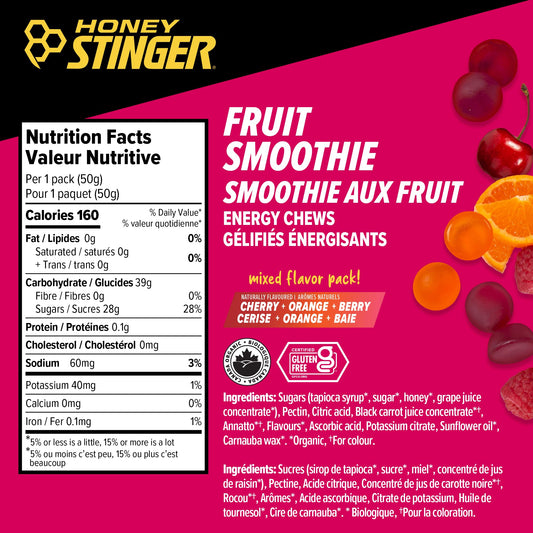 Honey Stinger Organic Fruit Smoothie Energy Chew | Gluten Free & Caffeine Free | for Exercise, Running and Performance | Sports Nutrition for Home & Gym, Pre and Mid Workout | 12 Pack, 50g 🍁 All In One Marketplace Canada