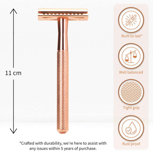Bambaw Rose Gold Safety Razor Women with 5 Replacement Shaving Blades Made of Swedish Stainless Steel, Metal 1 Blade Razor Women Easy & Safe to Use, Suitable for All Skin Types (Rose Gold) 🍁 All In One Marketplace Canada