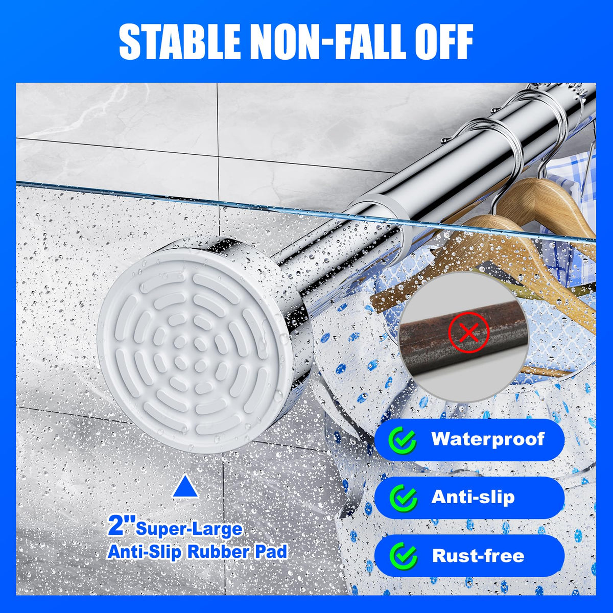 Ausemku Shower Curtain Rod Tension - 32-80 Inch Never Rust Non-Slip Spring Tension Curtain Rod No Drilling Stainless Steel Curtain Rod Use Bathroom Kitchen（Silver） 🍁 All In One Marketplace Canada