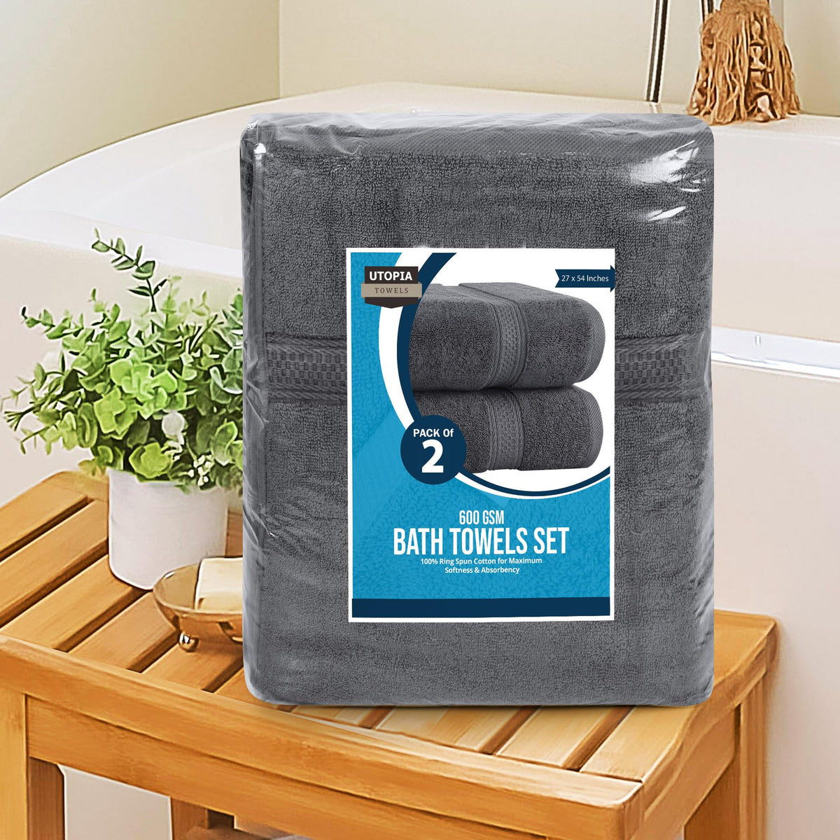 Utopia Towels 4 Pack Premium Bath Towels Set, 27 by 54 Inches, 100% Ring Spun Cotton 600GSM, Lightweight and Highly Absorbent Quick Drying Towels, Perfect for Daily Use, Grey 🍁 All In One Marketplace Canada