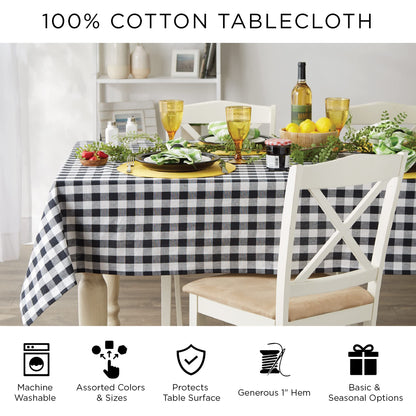 DII 100% Cotton, Machine Washable, Printed Halloween Tablecloth 52 x 52, Seats 4 People, Black Stars & Spiders