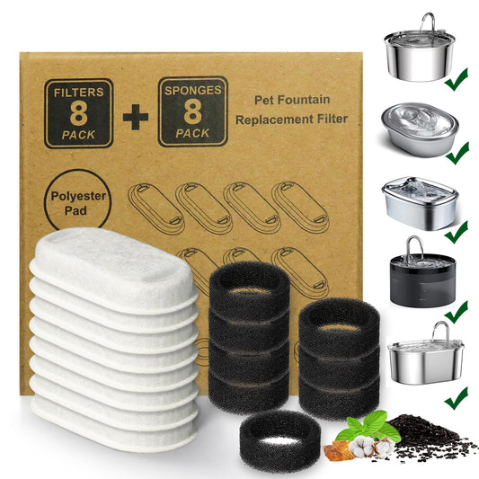 Cat Water Fountain Filters,16 Pack Cat Fountain Replacement Filters(4 Month Supply) for Stainless Steel 67oz/2L Adjustable Water Flow Pet Water Dispenser,Dog Fountain(8+8 Pack) 🍁 All In One Marketplace Canada