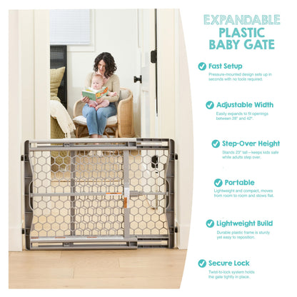 Regalo Easy Fit Plastic Adjustable Extra Wide Baby Gate, Award Winning Brand, 23 Inches Tall, Fits Openings Between 28 to 42 Inches, Pressure Mounted 🍁 All In One Marketplace Canada
