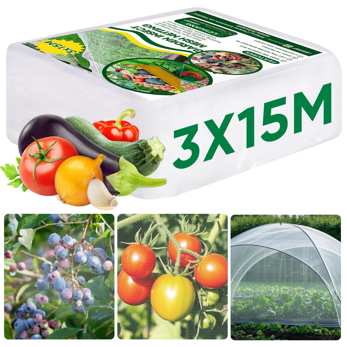 Ultra Fine Insect Mesh Garden Netting 3M x 15M, Extra Large Insect & Bird Barrier Netting, Crop Protection Plants Netting for Vegetables, Fruit Trees, Greenhouse, Customizable Plant Cover Protection 🍁 All In One Marketplace Canada