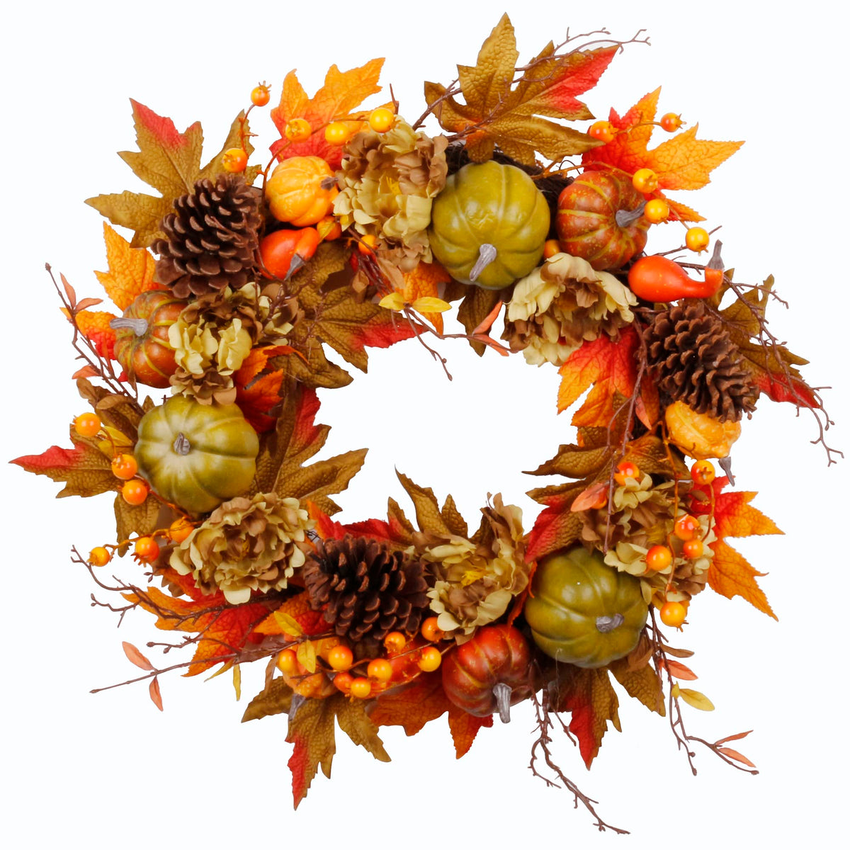SOFTFLAME 20" Fall Wreath for Front Door, Autumn Artificial Wreath with Pumpkin, Pine Cone, Maple Leaves, Berries, Gift Ideal for Halloween Thanksgiving Home Decoration