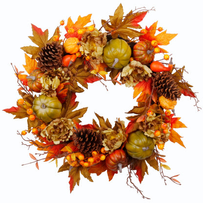 SOFTFLAME 20" Fall Wreath for Front Door, Autumn Artificial Wreath with Pumpkin, Pine Cone, Maple Leaves, Berries, Gift Ideal for Halloween Thanksgiving Home Decoration