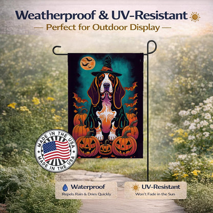 Caroline's Treasures Basset Hound Witchy Halloween Garden Flag