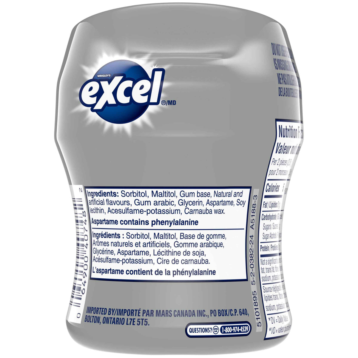 EXCEL, Polar Ice Flavoured Sugar Free Chewing Gum, 60 Pieces, 6 Bottles 🍁 All In One Marketplace Canada