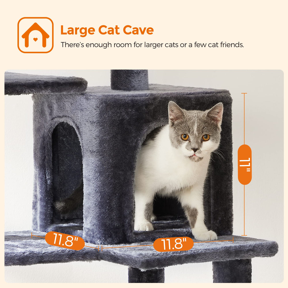 Feandrea Cat Tree Tower, 143 cm, 2 Perches, Hammock, Smoky Gray 🍁 All In One Marketplace Canada