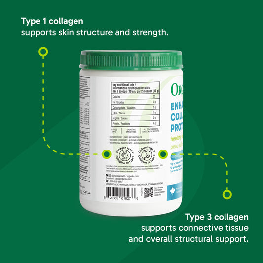 Organika Enhanced Collagen Powder (Type 1 & 3) – 10g Per Serving for Hair, Skin, Nails & Joints – Canadian-Made, Grass-Fed, Non-GMO, 250g 🍁 All In One Marketplace Canada