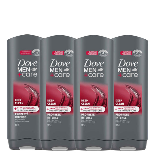 Dove Men+Care Body and Face Wash with 24-hour Nourishing Micromoisture, Deep Clean, Men's Body Wash, 532mL (Pack of 4) 🍁 All In One Marketplace Canada