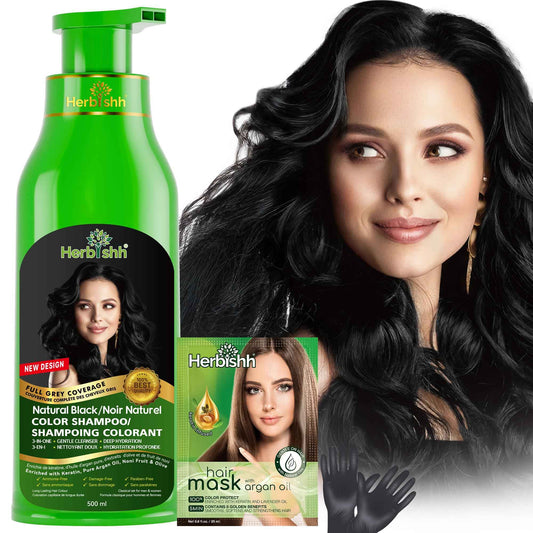 Herbishh Black Hair Dye Shampoo (500 mL), 3 in 1 Demi Permanent Hair Color Shampoo for Grey Coverage in 5-15 Minutes, Ideal for Women & Men. Ammonia-Free 🍁 All In One Marketplace Canada