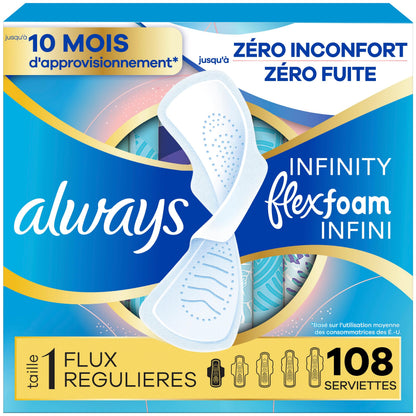 Always Infinity FlexFoam Pads for Women, Size 1, Regular Pad with Wings, Unscented, 108 Count 🍁 All In One Marketplace Canada