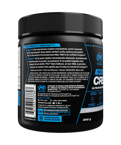 PVL Creapure Creatine Powder | 100% German Creatine Monohydrate, Canadian-Owned, Informed-Choice Tested, Unflavoured Supplement powder – 48 Servings - 240 g 🍁 All In One Marketplace Canada