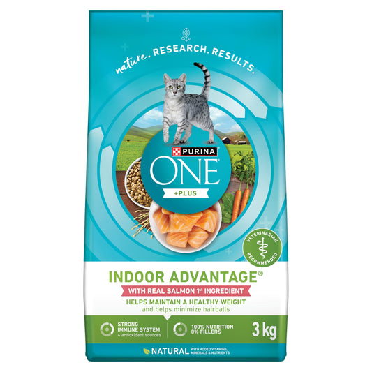 Purina ONE +Plus Dry Cat Food, Indoor Advantage Salmon - 3 kg Bag 🍁 All In One Marketplace Canada