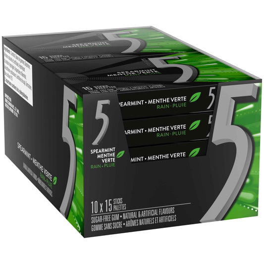 5 GUM, Spearmint-Rain Flavoured Sugar Free Chewing Gum, 15 Sticks, 10 Packs 🍁 All In One Marketplace Canada