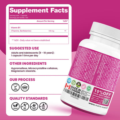 Nutrawave PURE *BONUS SIZE* 150 capsules HIGHEST POTENCY Benfotiamine Complex – 100mg, Thiamine B1 Supplement, Increased Energy, Nerve Support, All-Natural, Vegan, Gluten Free. 5-month supply 🍁 All In One Marketplace Canada