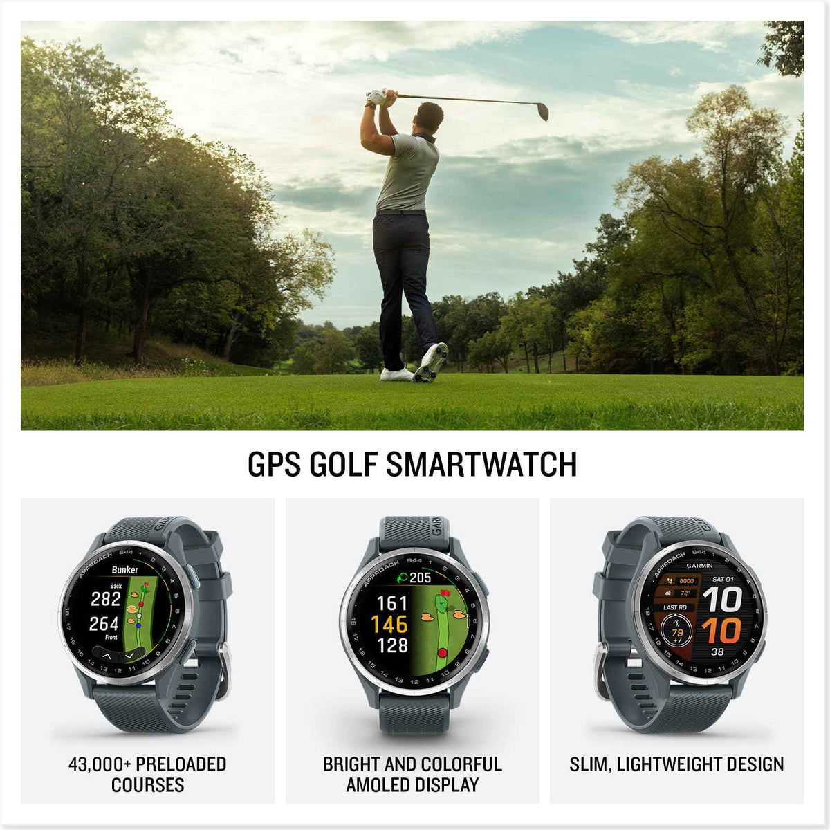Garmin Approach S44, Essential Golf GPS Smartwatch, AMOLED Display, On-Course Features, Silver Aluminum Bezel with Twilight Silicone Band 🍁 All In One Marketplace Canada