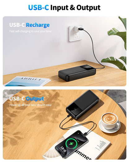 Power Bank Portable Charger 40000mAh, 22.5W Fast Charging, Built-in 2 Output Cable, Charge 5 Devices Simultaneously LCD Display for iPhone and Android Phones and Most Electronic Devices 🍁 All In One Marketplace Canada