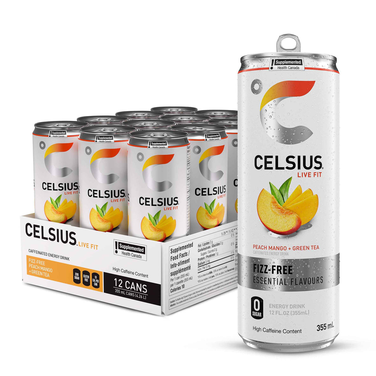 CELSIUS Fizz Free Peach Mango, Zero Sugar Energy Drink, 335ml Cans (Pack of 12) 🍁 All In One Marketplace Canada