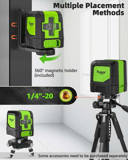 Huepar Laser Level Self Leveling, Classical Cross Line Indoor DIY Use Green Lines, 100Ft Visibility Horizontal and Vertical Line Level, 360° Magnetic Pivoting Base 9011G 🍁 All In One Marketplace Canada