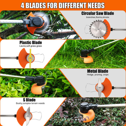 21V Cordless Weed Wacker for Thick Weeds, Lawn & Yard, 3-in-1 String Trimmer/Edger/Brush Cutter with 2 Batteries, 4 Blades & Wheels, 90° Pivot Head, Adjustable Height, Lightweight Easy for Homeowners 🍁 All In One Marketplace Canada