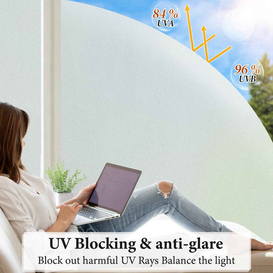 DUOFIRE Privacy Window Film Frosted Glass Film Static Cling Glass Film No Glue Anti-UV Window Sticker Non Adhesive for Privacy Office Meeting Room Bathroom Living Room, Pure Frosted 44.3 x 200cm 🍁 All In One Marketplace Canada