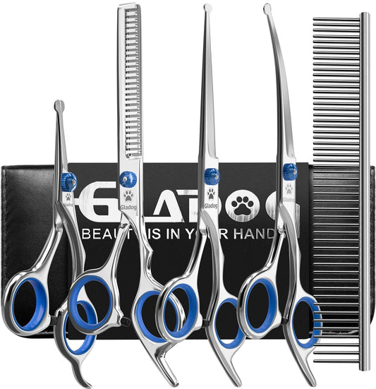 GLADOG Dog Grooming Scissors Kit with Safety Round Tips, Professional 6 in 1 Grooming Scissors for Dogs, Sharp and Durable Dog Shears for Dogs Cats Pets 🍁 All In One Marketplace Canada