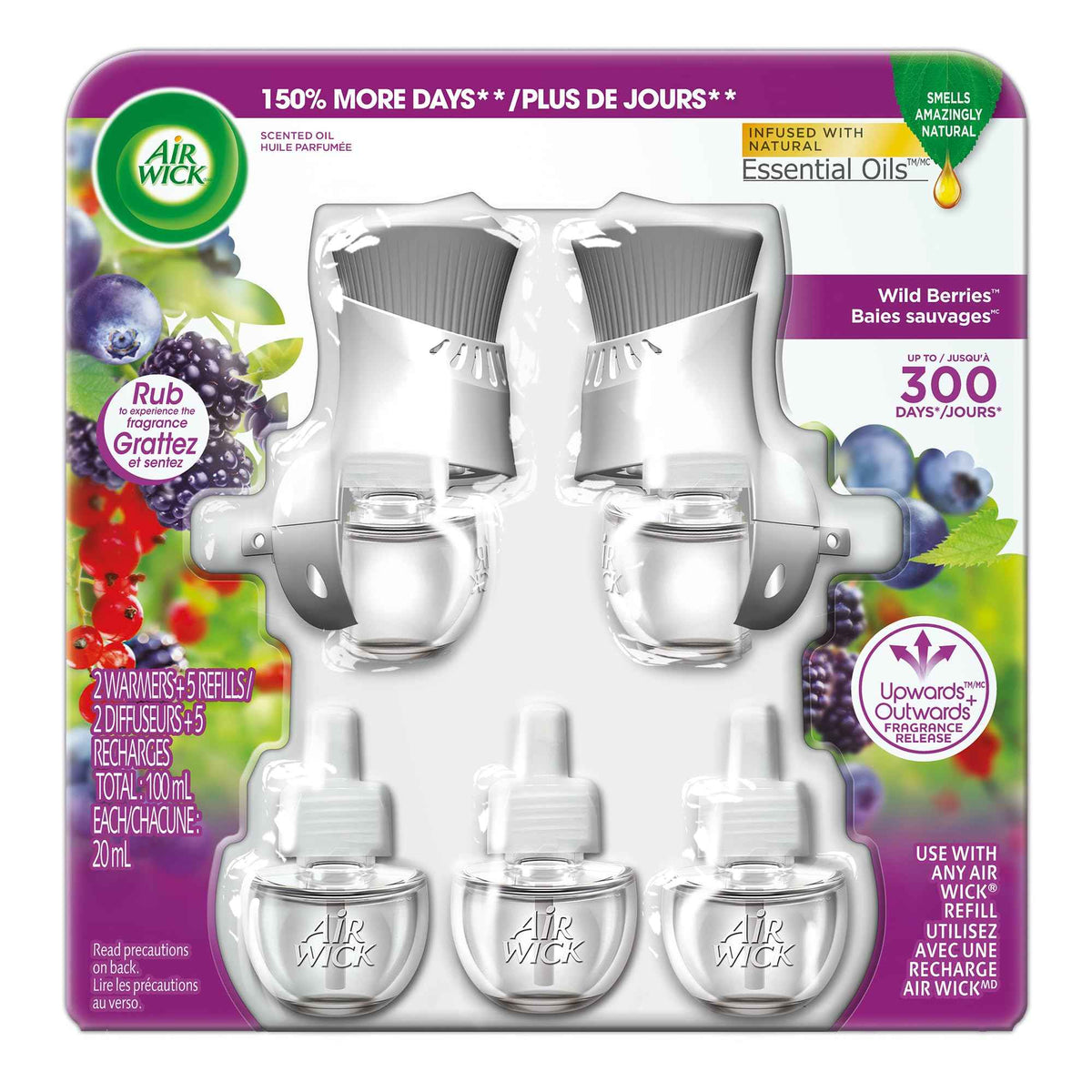 Air Wick Plug In Scented Oil Air Freshener for Home – Infused with Essential Oils, Adjustable Fragrance Control – Wild Berries Scent – Includes 2 Warmers & 5 Refills 🍁 All In One Marketplace Canada
