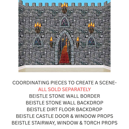 Beistle Medieval Stairway, Window & Torch Props, 9 Images, Haunted Castle Wall Decorations, Spooky Gothic Scene for Halloween Parties & Dungeon Themes, Printed Plastic Cutouts, 18” to 60”