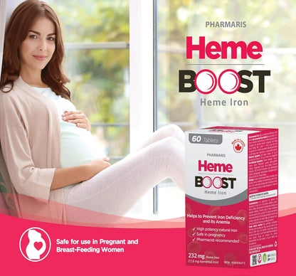 Hemeboost 232mg Heme Iron Supplements Polypeptide, (11.6mg Elemental Iron), Prevents Iron Deficiency & Anemia, Better Absorption, Well-Tolerated, Safe for Pregnancy, 60 Tablets 🍁 All In One Marketplace Canada