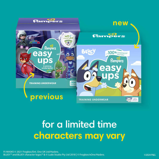 Pampers Easy Ups Girls & Boys Potty Training Pants, Size 5 (3T4T), Bluey Absorbent Training Underwear, Up to 100% Leakproof Day and Night, Hypoallergenic, 1 Pack (Count of 66) 🍁 All In One Marketplace Canada