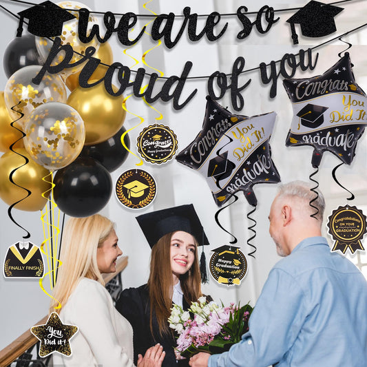 Graduation Decorations 2026, grad 2026 decorations with We Are So Proud of You Banner, Graduation Balloons, Congratulations Hanging Swirls for class of 2025 decorations 🍁 All In One Marketplace Canada