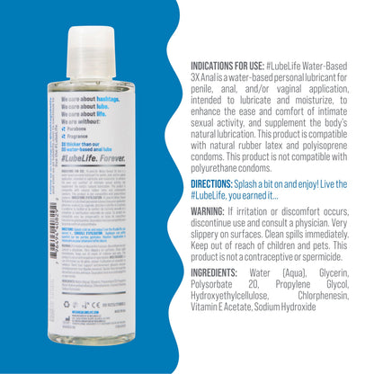 LubeLife 3X Anal Personal Lubricant, Thicker Water-Based lube for Men, Women and Couples, Extra Protection, Non-Sticky, Smooth Glide, 8 Fl Oz 🍁 All In One Marketplace Canada