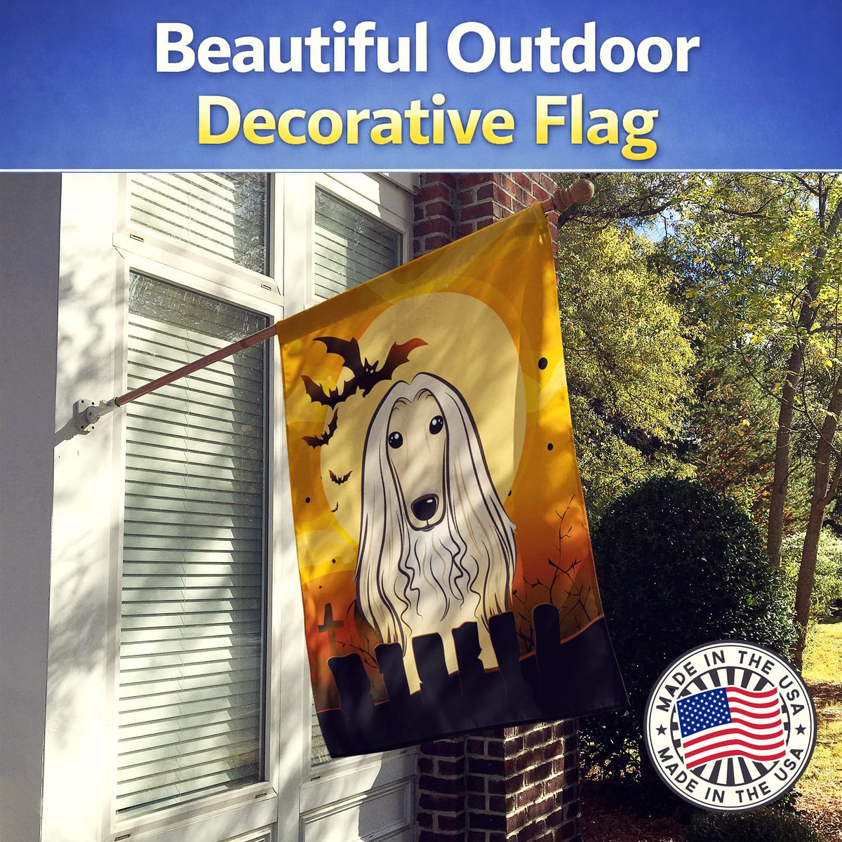 Caroline's Treasures BB1802CHF Halloween Afghan Hound Canvas House Size Flag, Multicolor, Large