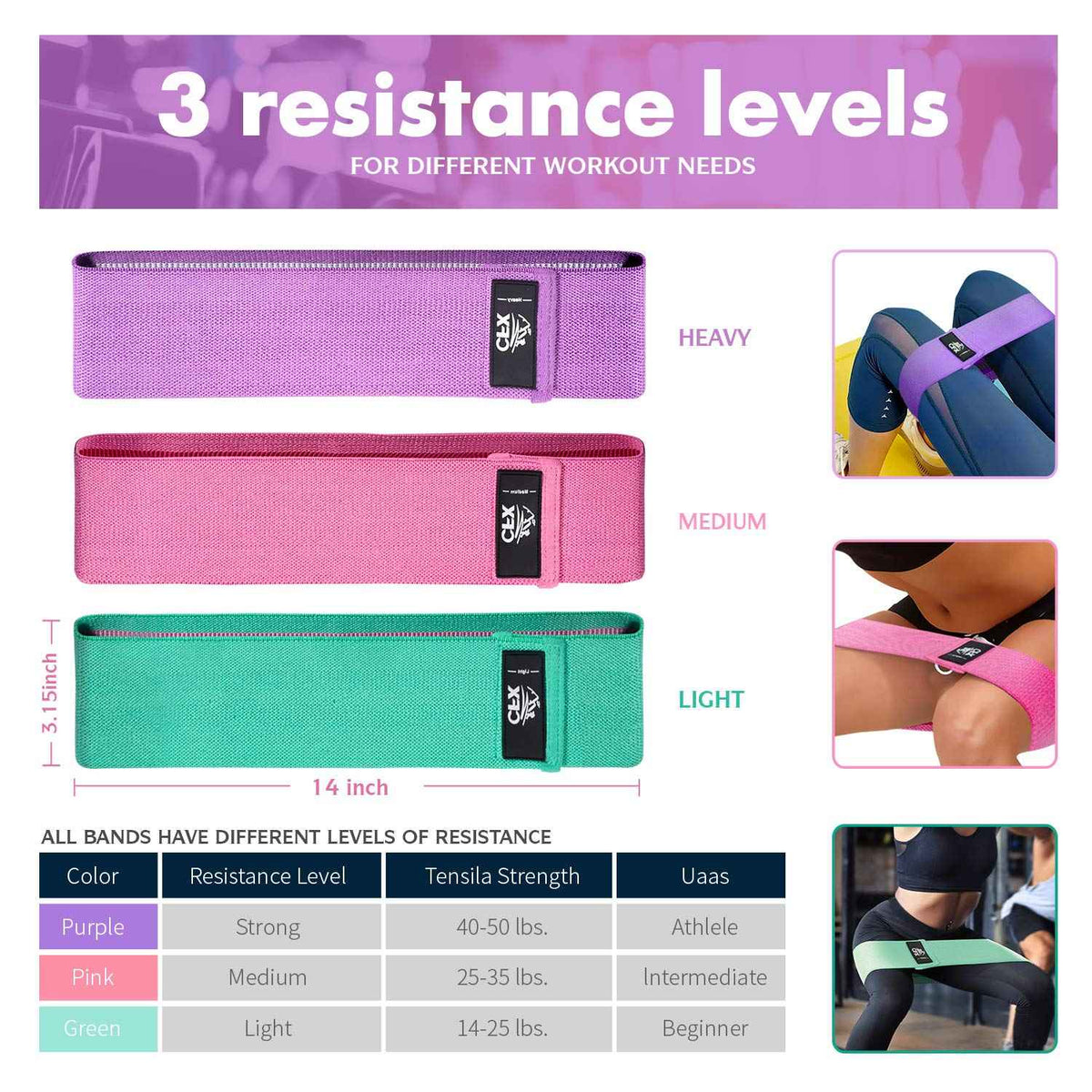 CFX Resistance Bands 3 Sets, Premium Exercise Loops with Non-Slip Design for Hips & Glutes, 3 Resistance Level Workout Booty Bands for Women and Men 🍁 All In One Marketplace Canada