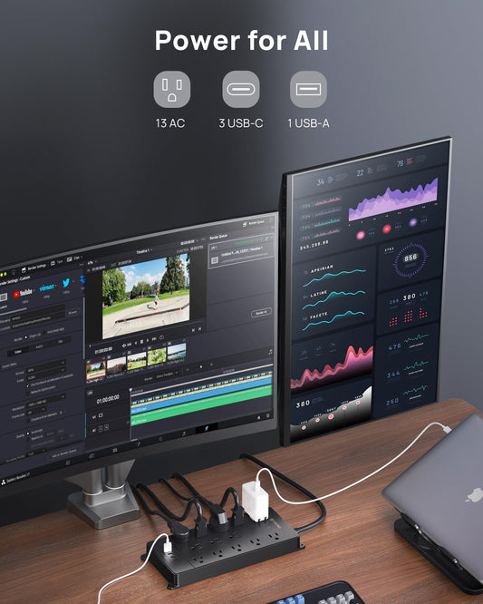 TROND Surge Protector Power Bar with USB C, 4000 Joules, ETL Listed, 13 Widely Spaced Outlets, 5ft Flat Plug Extension Cord Indoor, 14AWG Heavy Duty, Wall Mountable for Home Office Supplies, Black 🍁 All In One Marketplace Canada