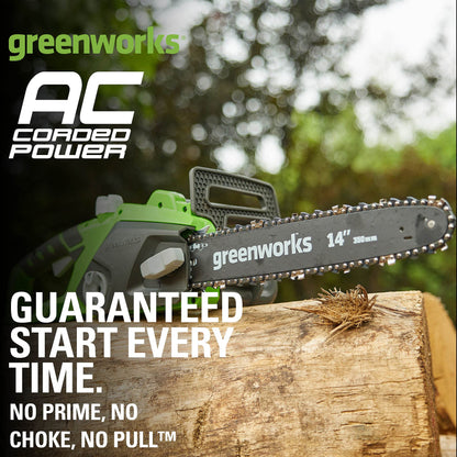 Greenworks 9 Amp 14-Inch Corded Chainsaw with Tool-less Chain Tensioning & Auto Oiling, Electric Handheld Chainsaw for Garden Yard Maintenance Tree Felling Triming, Firewood Cutting Logging Pruning 🍁 All In One Marketplace Canada