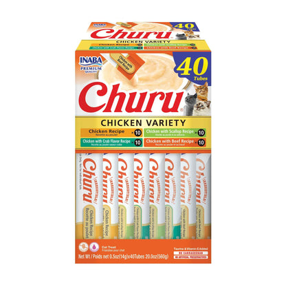 INABA Churu Cat Treats, Lickable, Squeezable Creamy Purée Cat Treat with Green Tea Extract & Taurine, 14 Grams Each Tube, 40 Tubes, Chicken Variety Box 🍁 All In One Marketplace Canada