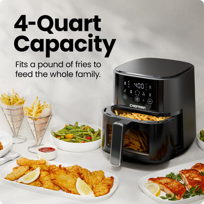 Chefman Air Fryer – 4 QT Compact Airfryer for Quick & Easy Meals, Features Hi-Fry Technology for Extra Crisp, Easy-View Window, Touch Controls with 4 Presets, Nonstick & Dishwasher Safe Basket - Black 🍁 All In One Marketplace Canada