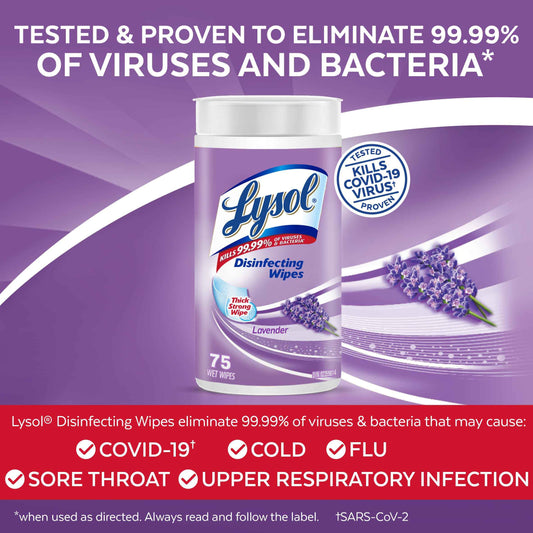 Lysol Disinfecting Wipes, Thick Cleaning Wipes with Micro Pocket Pattern for Home & Electronics, Eliminates Germs on 100+ Surfaces, Removes Allergens, Lavender Scent, 6 x 75 Count (450 Total Wipes) 🍁 All In One Marketplace Canada