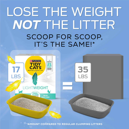 Purina Tidy Cats Lightweight Free and Clean Unscented, Multi-Cat, Clumping, 99.9 Percent Dust Free Cat Litter - 17 lb. Box 🍁 All In One Marketplace Canada