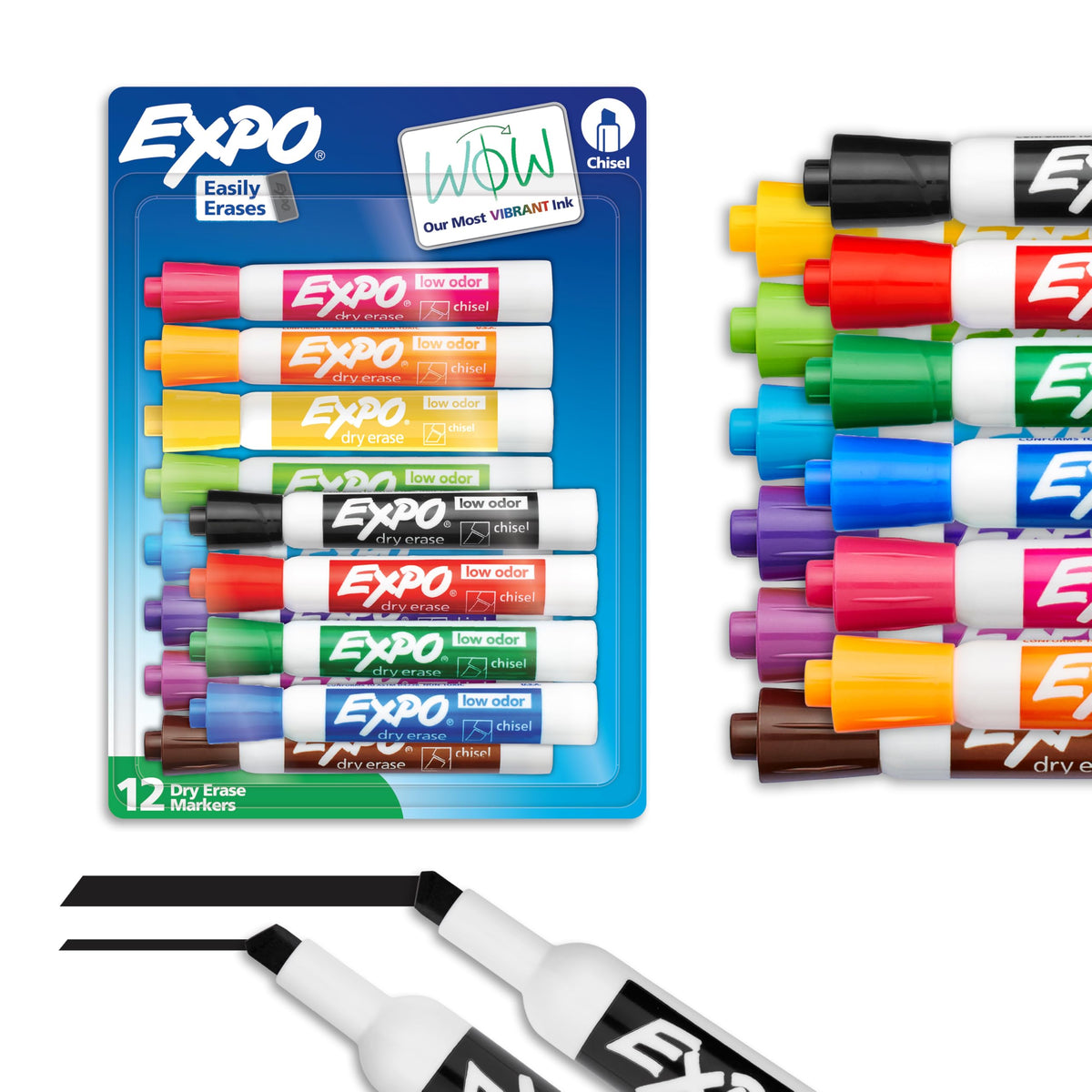 EXPO Dry Erase Markers, Low Odour Ink, Assorted Colours, Chisel Tip, 12 Count 🍁 All In One Marketplace Canada