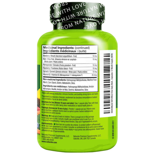 NATURELO One Daily Multivitamin for Women w/Vitamin B12, 60 Ct, Energy Support, Whole Food Daily Women Multivitamin Supplement, Nourish Hair/Skin/Nail, Non-GMO, No Soy, Gluten Free, 2 Month Supply 🍁 All In One Marketplace Canada
