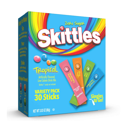 Skittles Singles To Go Tropical Flavors Variety Pack, Powdered Drink Mix, Includes 4 Flavors, Strawberry Starfruit, Mango Tangelo, Kiwi Lime, Pineapple Passionfruit, 1 Box (30 Single Servings) 🍁 All In One Marketplace Canada