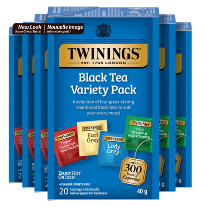 Twinings Variety Pack Individually Wrapped Teabags, Caffeinated Earl Grey, Lady Grey, Irish & English Breakfast Teas, 20 Count (Pack of 6), Enjoy Hot or Iced 🍁 All In One Marketplace Canada