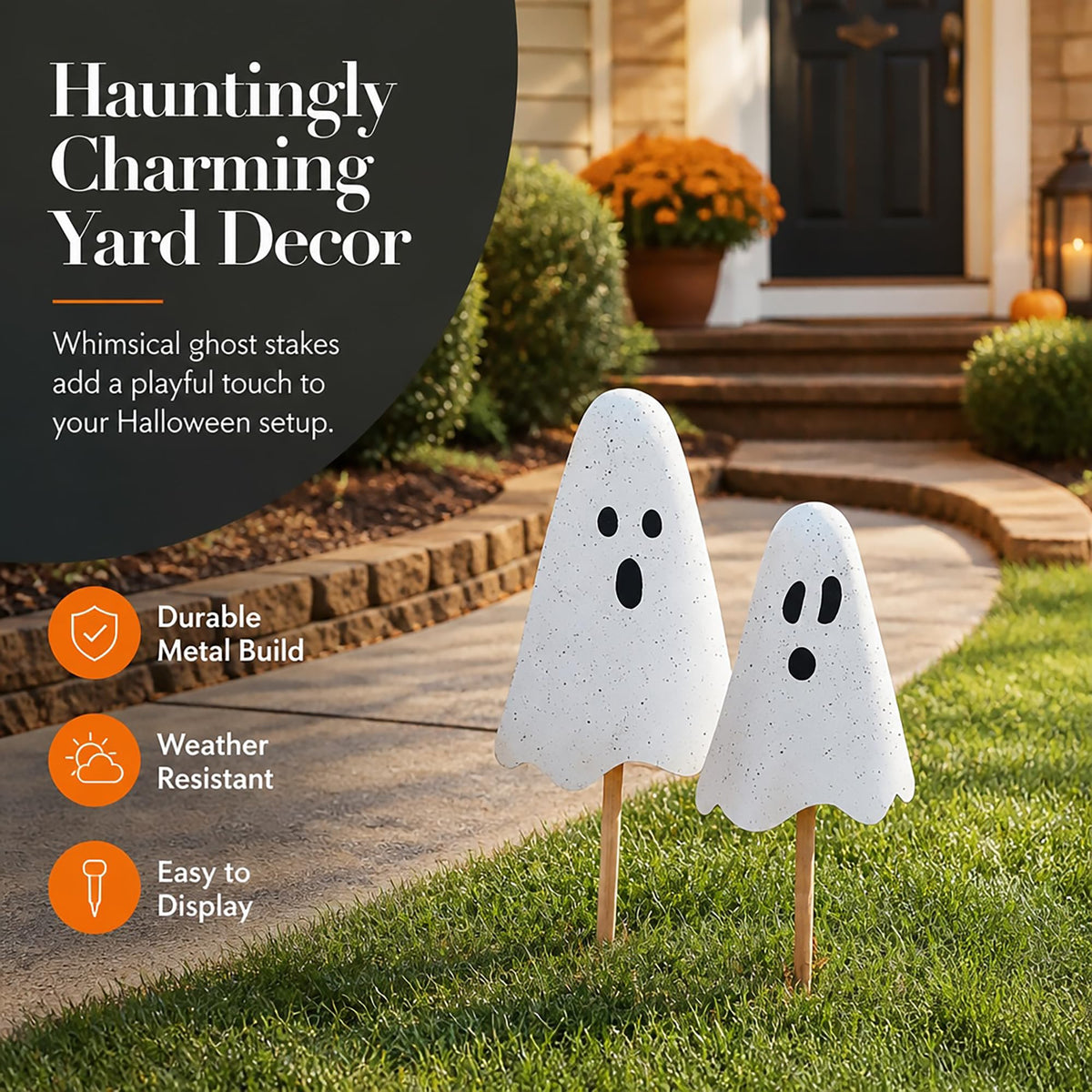 Mud Pie Halloween Metal Ghost Yard Signs, 24", 20"