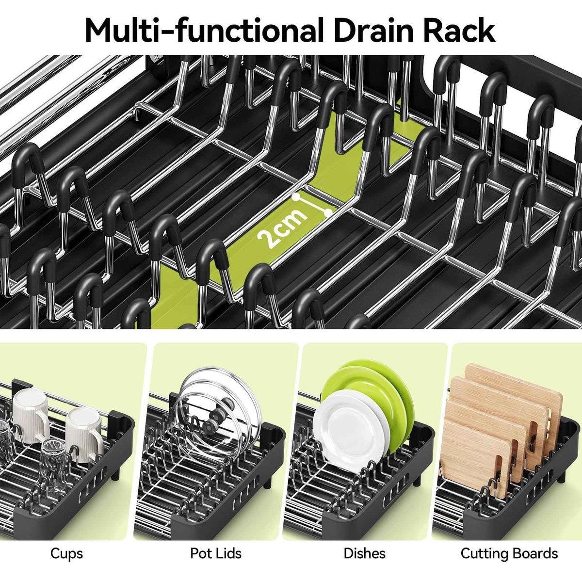 Urackify Extendable Dish Drying Rack, Dual Part Dish Drainers with Non-Scratch and Movable Cutlery Drainer and Drainage Spout, Adjustable Dish Rack for Kitchen,Black 🍁 All In One Marketplace Canada