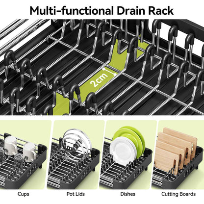 Urackify Extendable Dish Drying Rack, Dual Part Dish Drainers with Non-Scratch and Movable Cutlery Drainer and Drainage Spout, Adjustable Dish Rack for Kitchen,Black 🍁 All In One Marketplace Canada